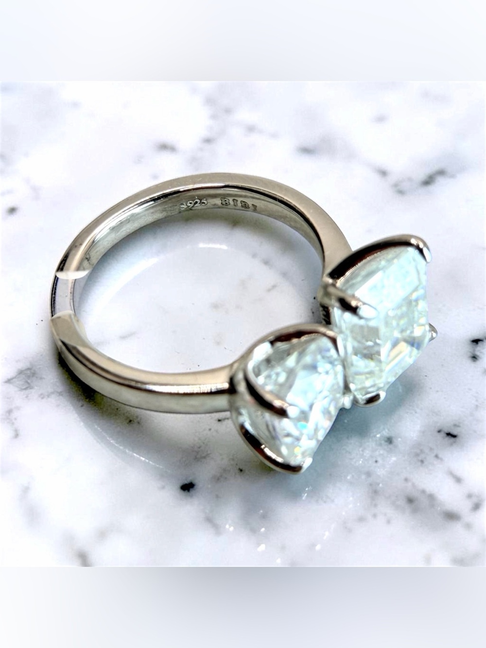 5CT Moissanite Ring • Emerald & Round Cut Duo • Sterling Silver • Size 5 - Picture 3 of 16